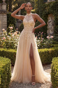 Ethereal A-Line Halter Sleeveless Floral Maxi Wedding Dress