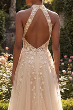 Ethereal A-Line Halter Sleeveless Floral Maxi Wedding Dress