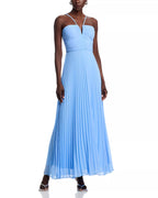 Ethereal A Line Halter V Neck Sleeveless Zipper Back Floor Length Prom Dress