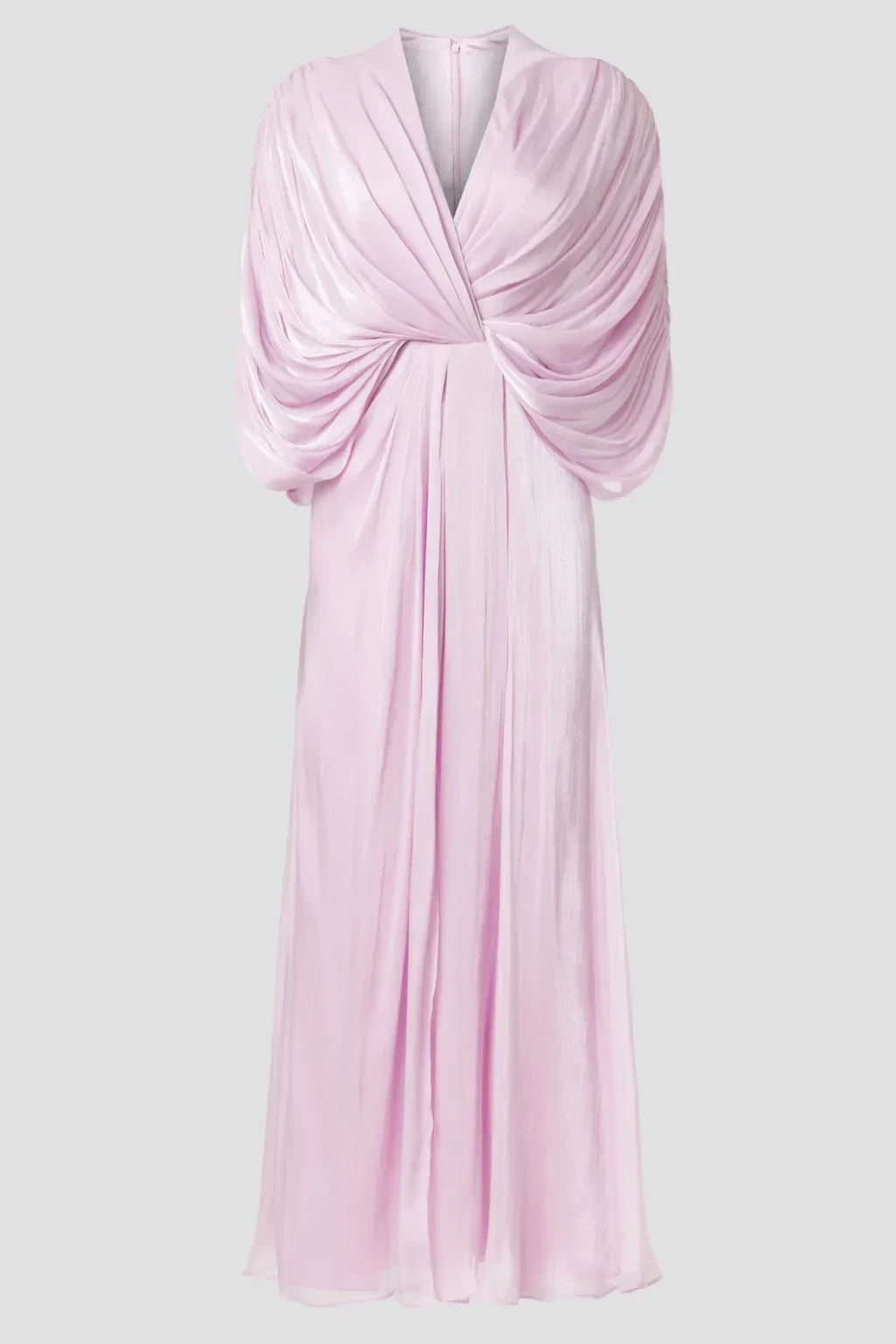 Ethereal A Line Plunge Neck Draped Sleeve Floor Length Plus Size Prom Dress