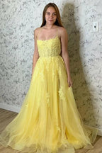 Ethereal A-Line Spaghetti Strap Maxi Prom Dress