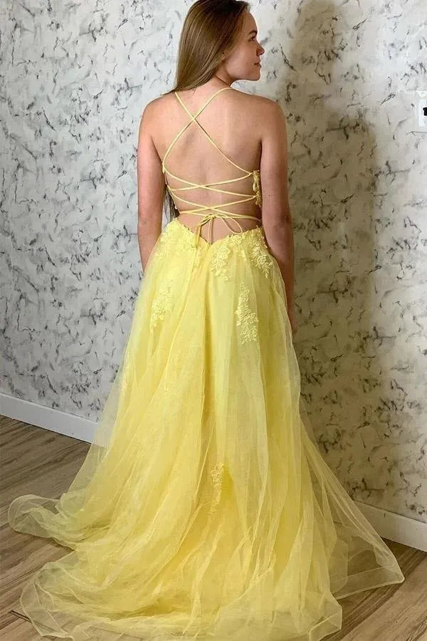 Ethereal A-Line Spaghetti Strap Maxi Prom Dress