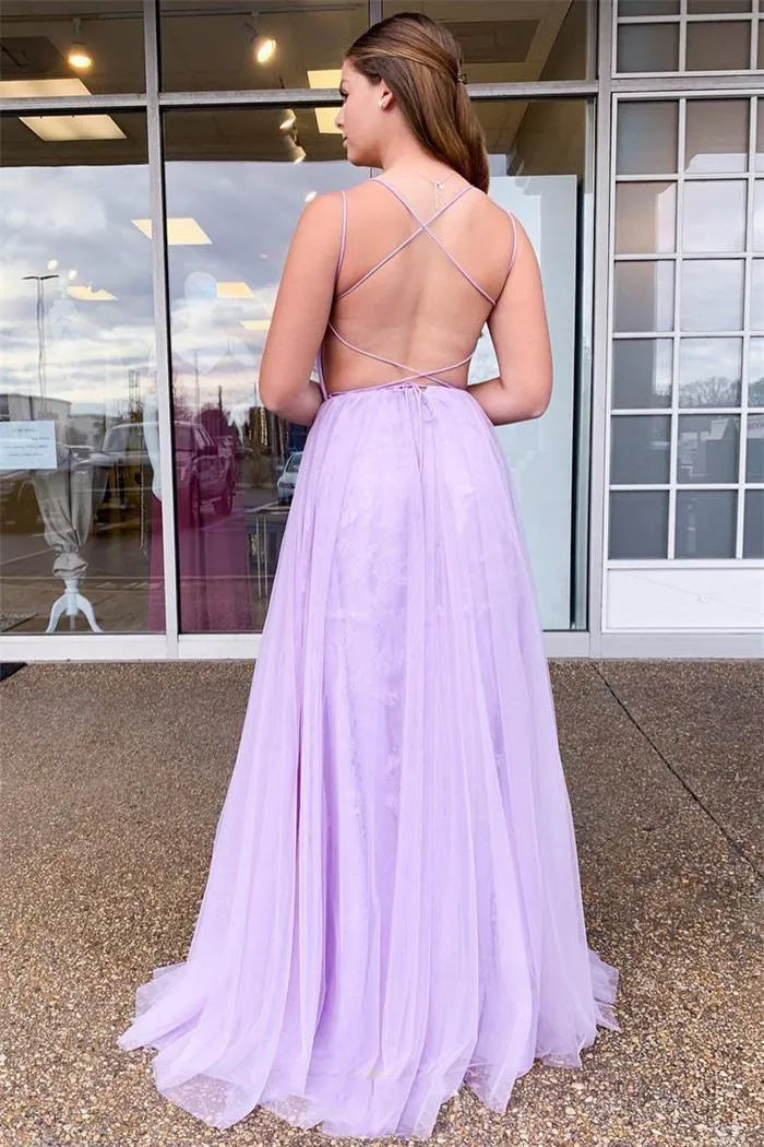 Ethereal A-Line Spaghetti Strap Prom Dress with Slit
