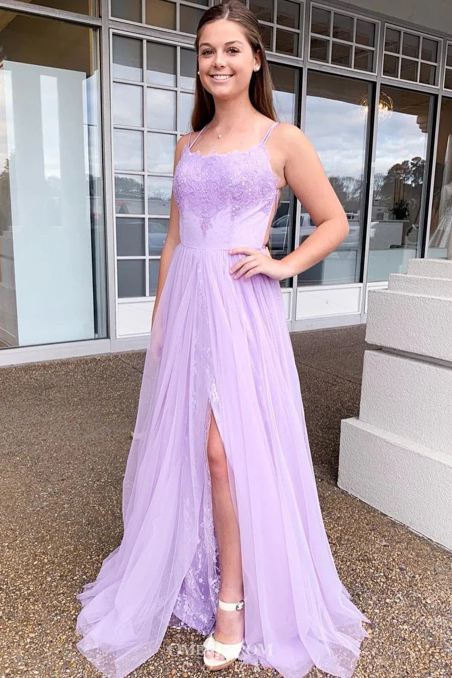 Ethereal A-Line Spaghetti Strap Prom Dress with Slit
