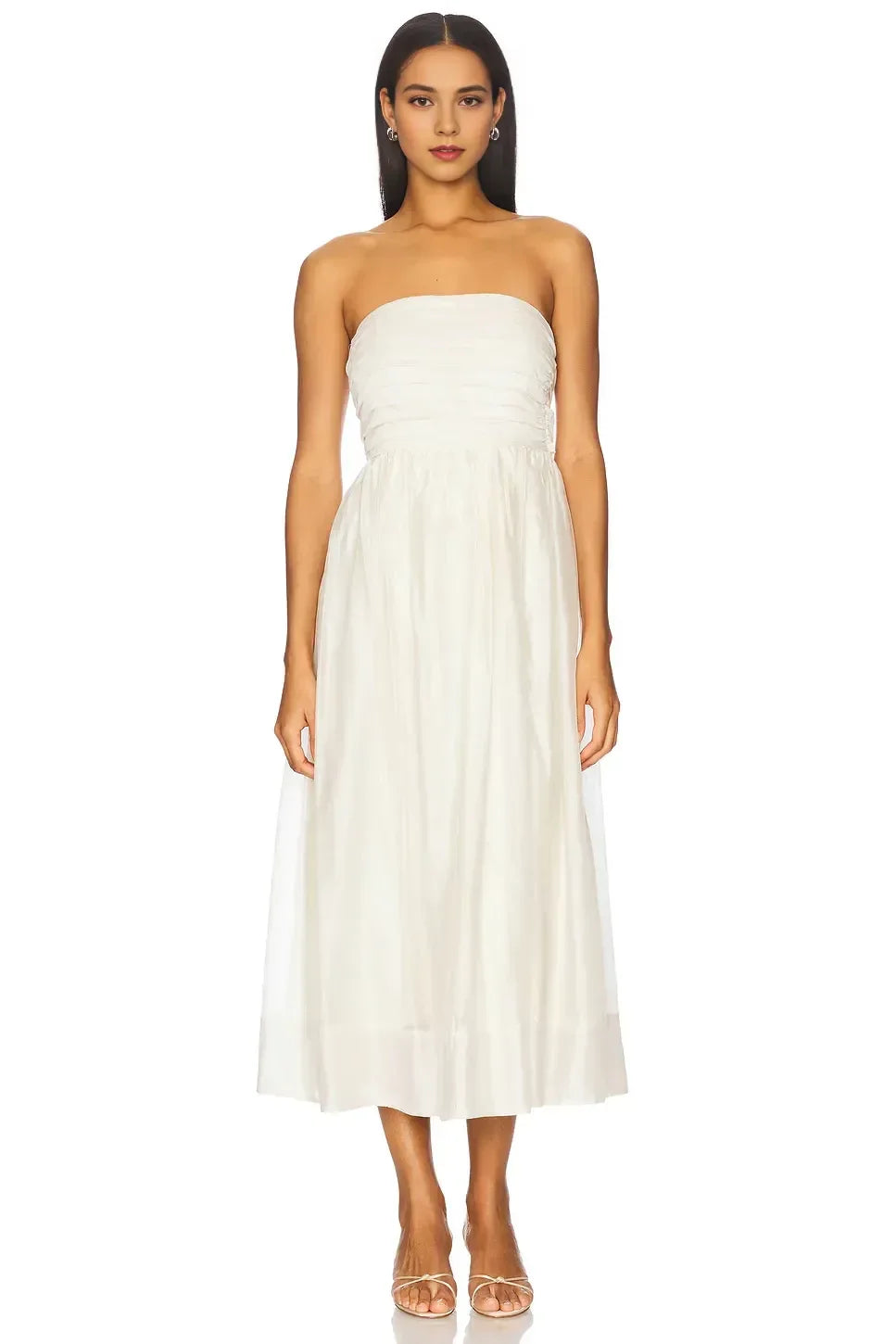 Ethereal A-Line Strapless Sleeveless Bow Detail Midi Length Prom Dress