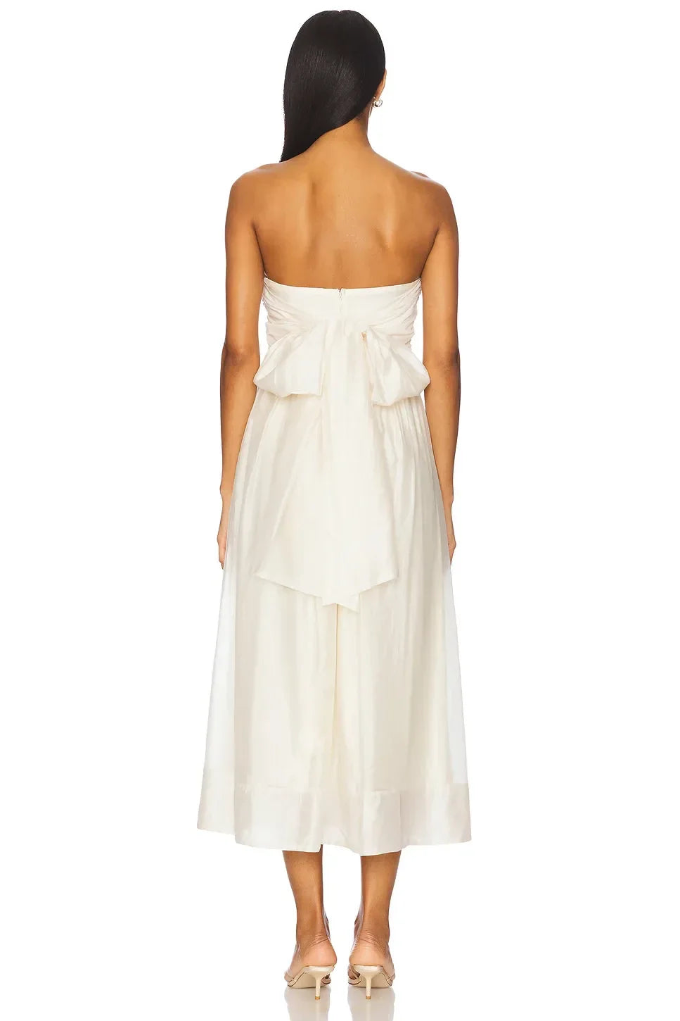 Ethereal A-Line Strapless Sleeveless Bow Detail Midi Length Prom Dress
