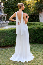 Ethereal A-Line Sweetheart Halter Sleeve Lace Up Back Train Length Prom Dress