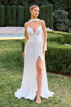 Ethereal A-Line Sweetheart Halter Sleeve Lace Up Back Train Length Prom Dress
