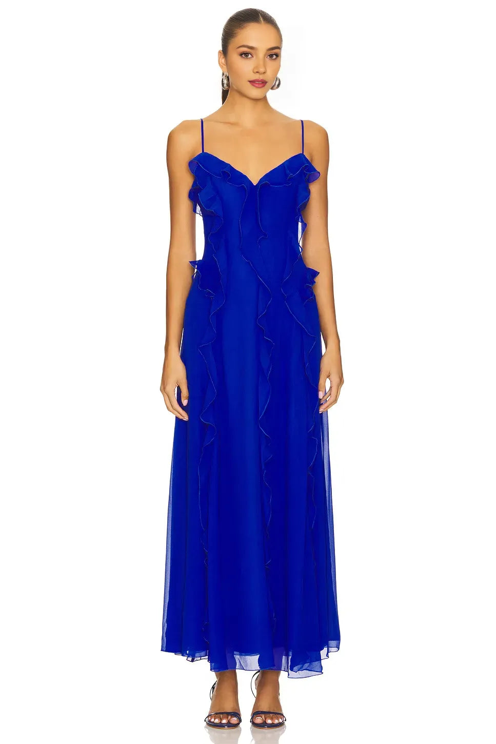 Ethereal A Line Sweetheart Neck Ruffled Sleeve Floor Length Prom Dress