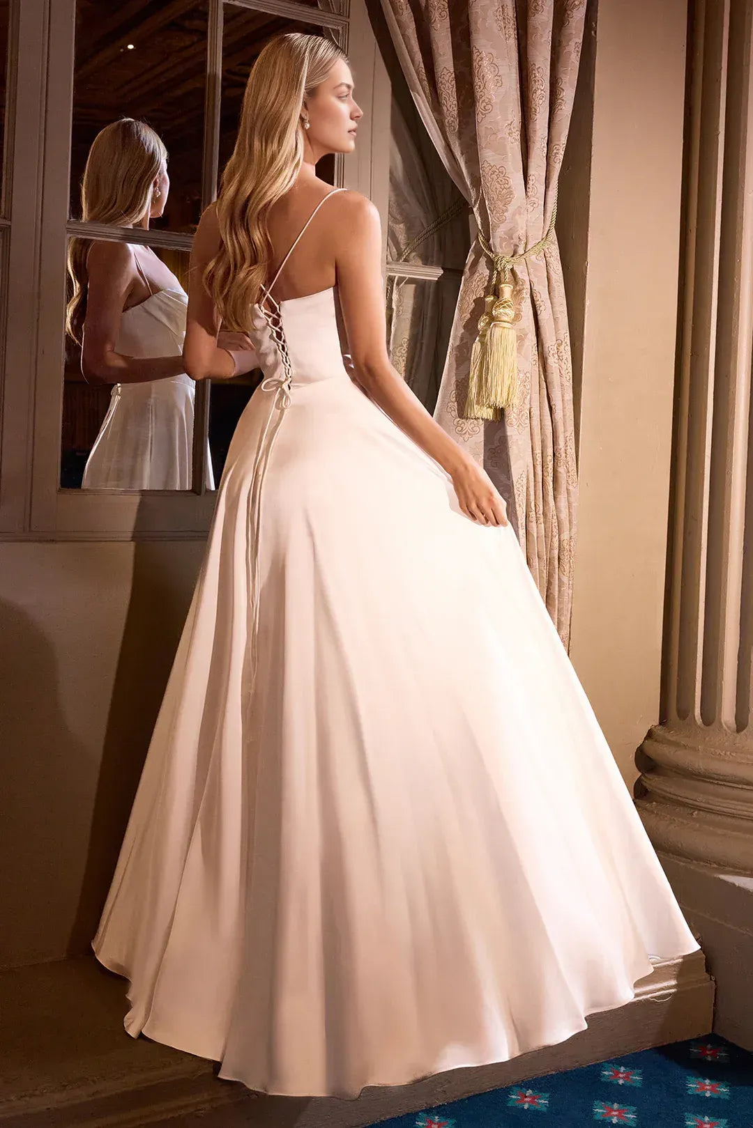 Ethereal A-Line Sweetheart Spaghetti Strap Lace Up Back Floor Length Prom Dress