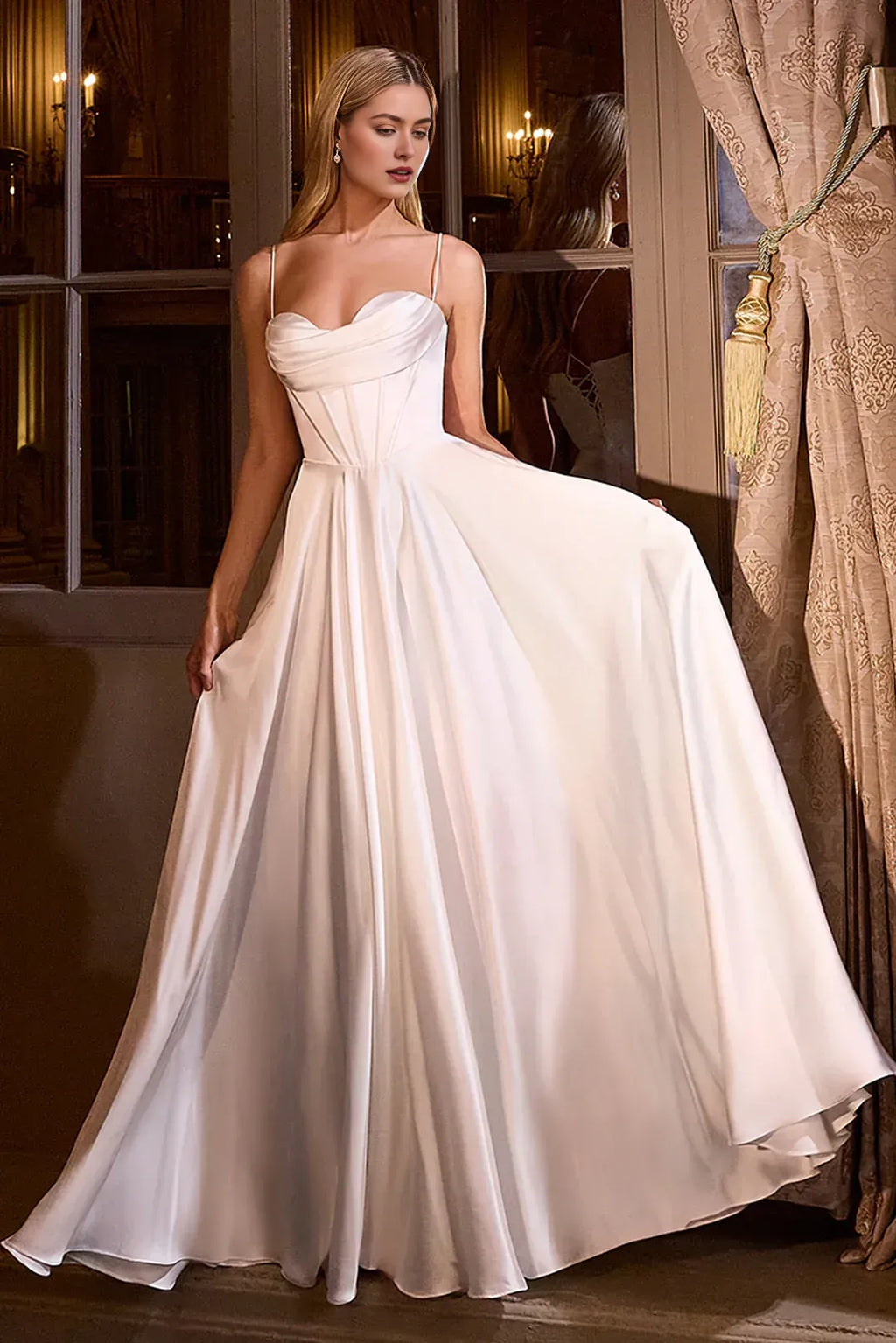 Ethereal A-Line Sweetheart Spaghetti Strap Lace Up Back Floor Length Prom Dress