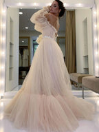 Ethereal Ball Gown Off Shoulder Puff Sleeve Maxi Prom Dress