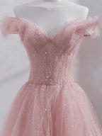 Ethereal Ball Gown Off Shoulder Ruffle Glitter Maxi Prom Dress