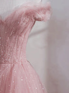 Ethereal Ball Gown Off Shoulder Ruffle Glitter Maxi Prom Dress