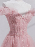 Ethereal Ball Gown Off Shoulder Ruffle Glitter Maxi Prom Dress