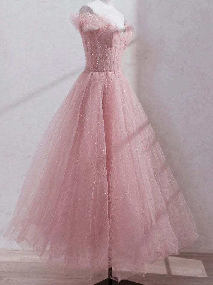 Ethereal Ball Gown Off Shoulder Ruffle Glitter Maxi Prom Dress