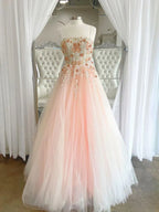 Ethereal Ball Gown Spaghetti Strap 3D Floral Maxi Prom Dress