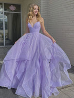 Ethereal Ball Gown Spaghetti Strap Glitter Maxi Prom Dress