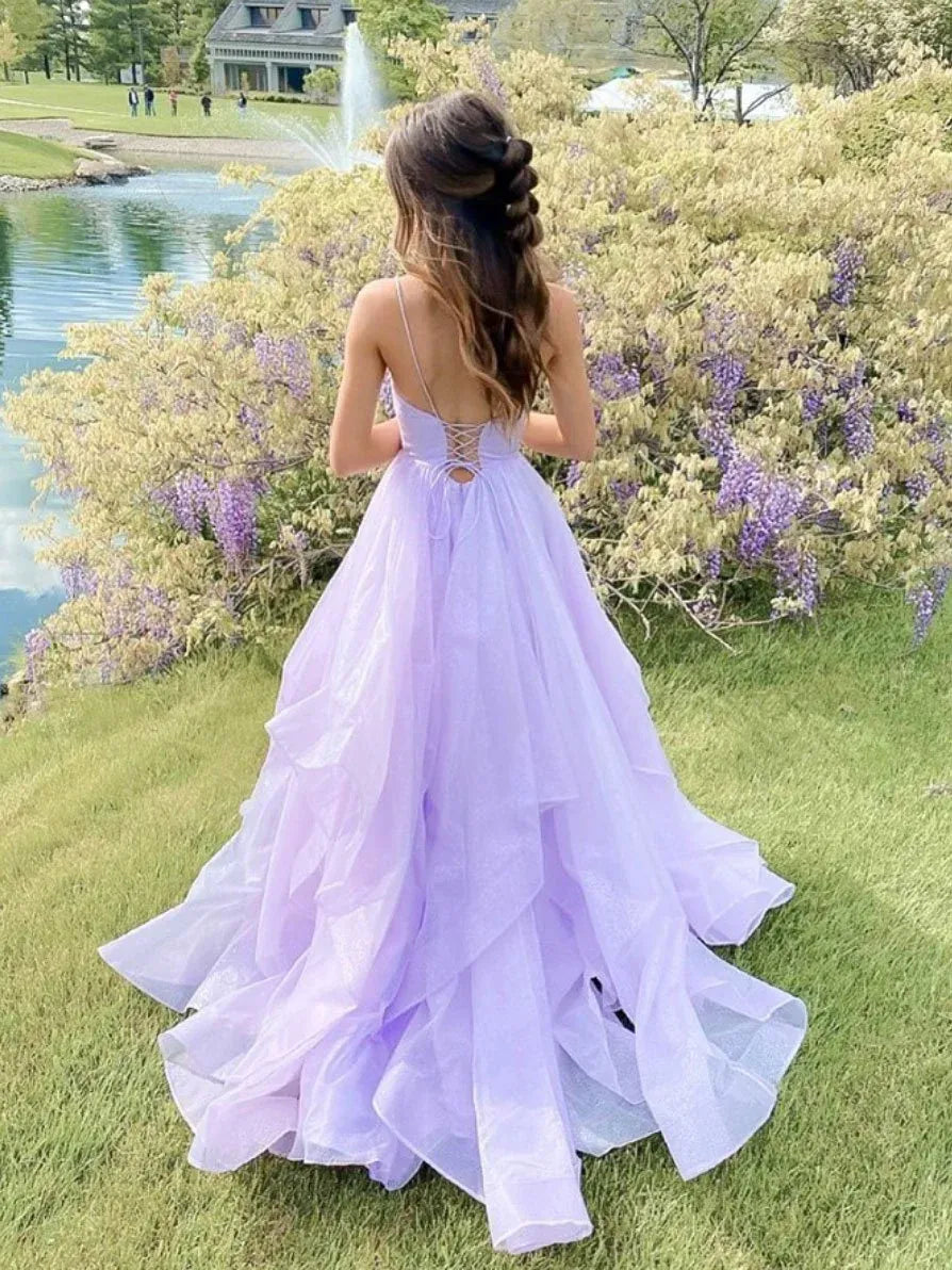 Ethereal Ball Gown Spaghetti Strap Glitter Maxi Prom Dress