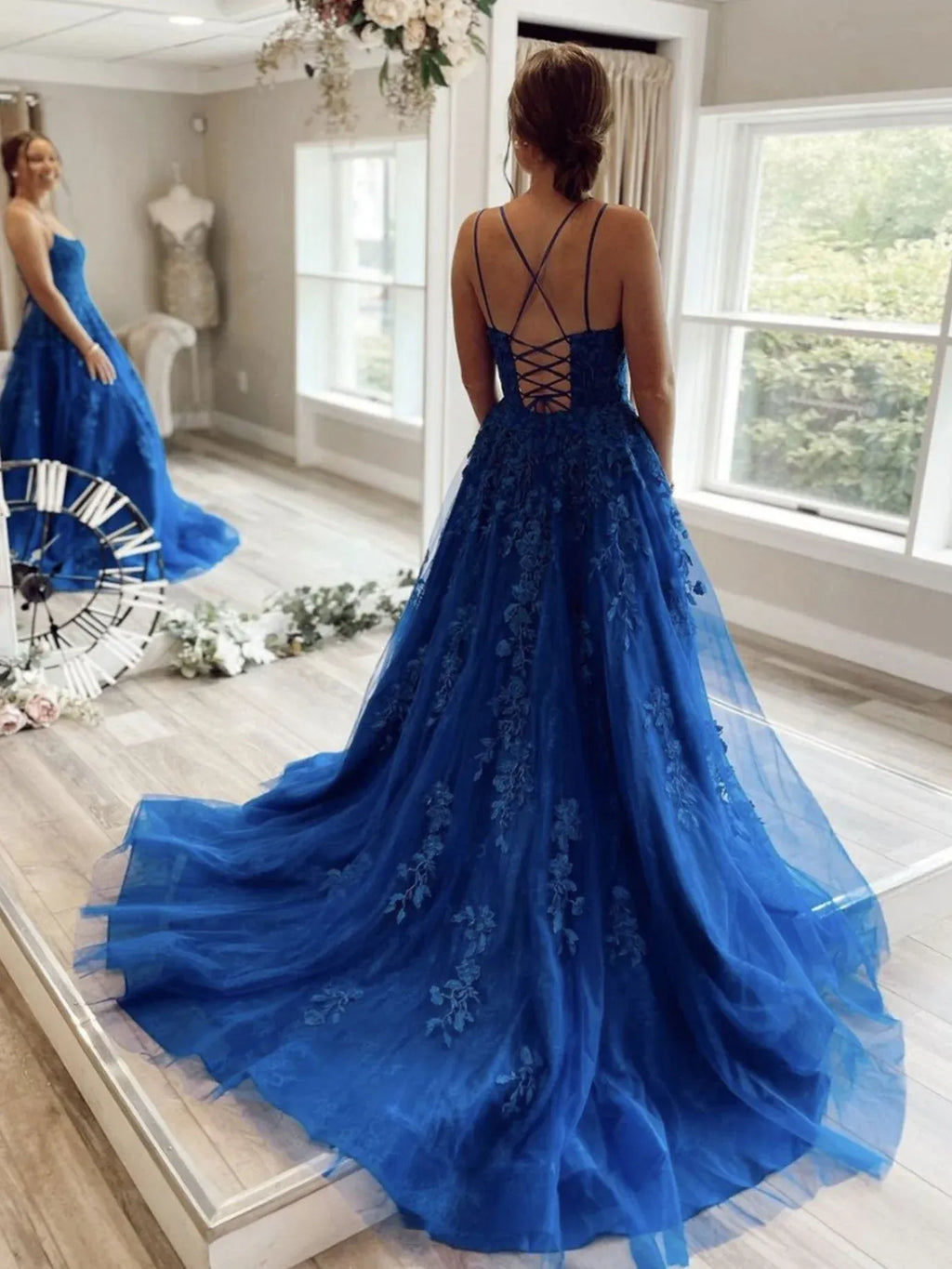 Ethereal Ball Gown Spaghetti Strap Maxi Prom Dress