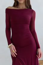 Ethereal Mermaid One Shoulder Sheer Long Sleeve Ruched Bodice Floor Length Prom Dress