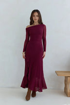 Ethereal Mermaid One Shoulder Sheer Long Sleeve Ruched Bodice Floor Length Prom Dress