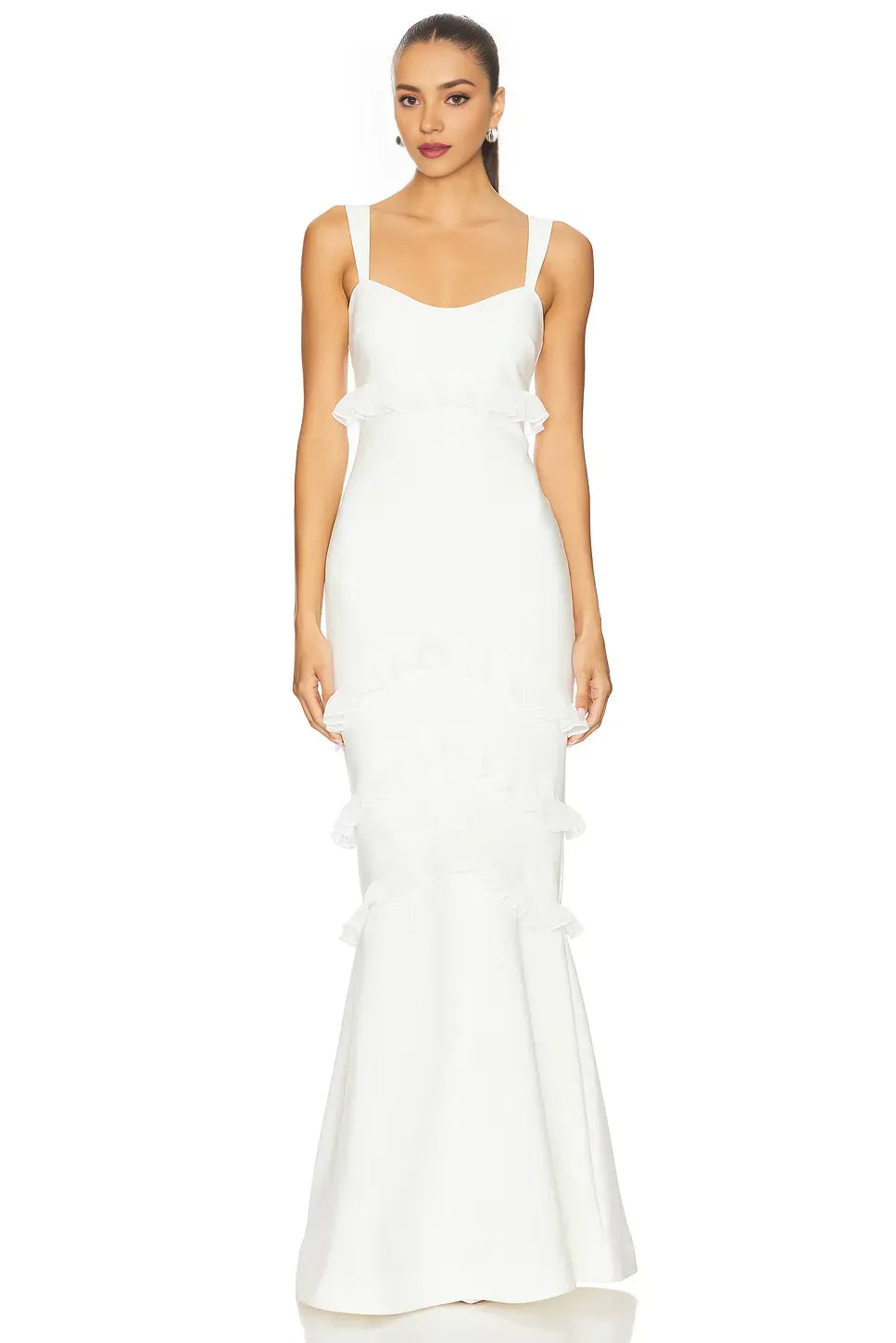 Ethereal Mermaid Square Neck Ruffled Back Floor Length Prom Dress