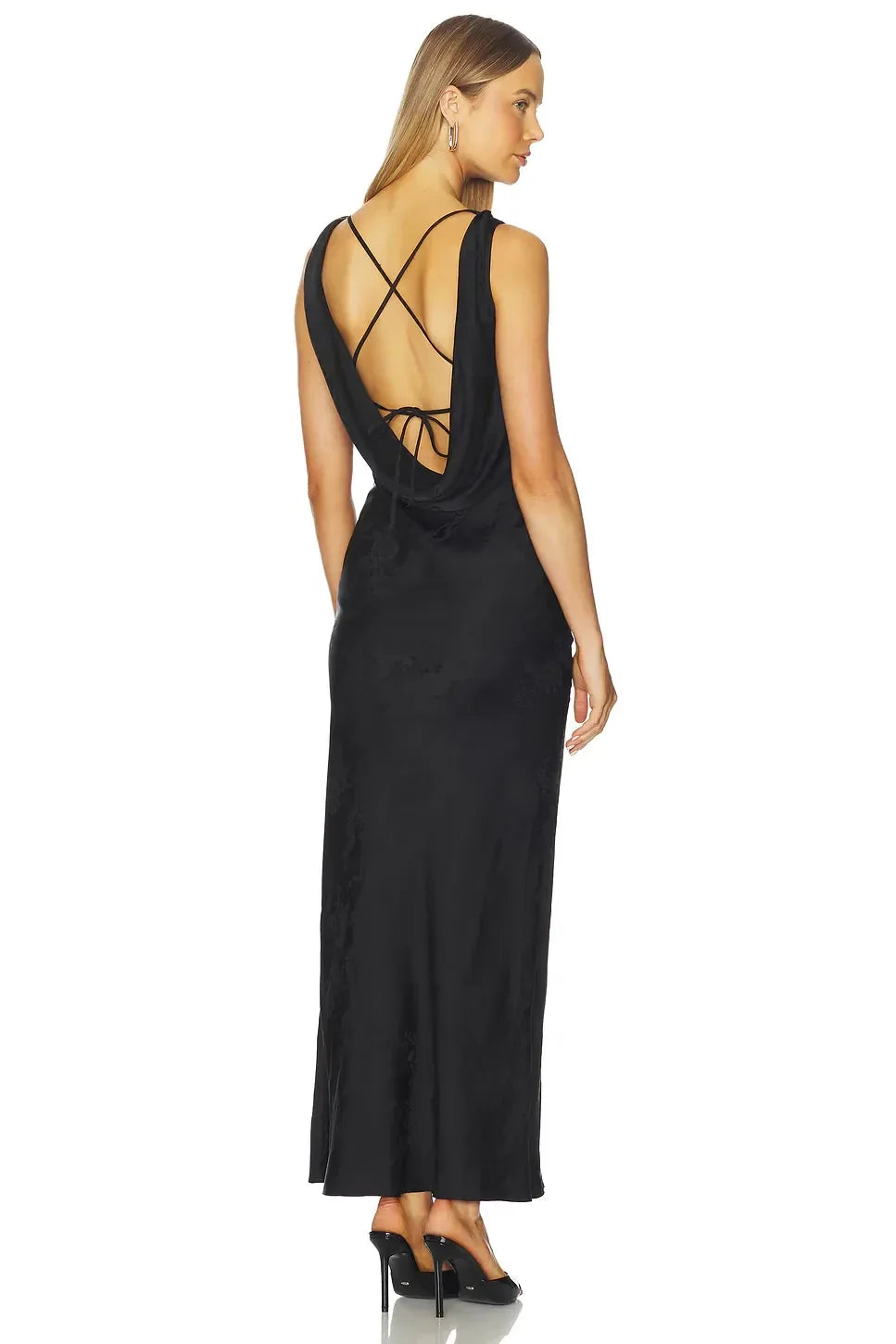 Ethereal Sheath Cowl Neck Sleeveless Crisscross Back Floor Length Prom Dress