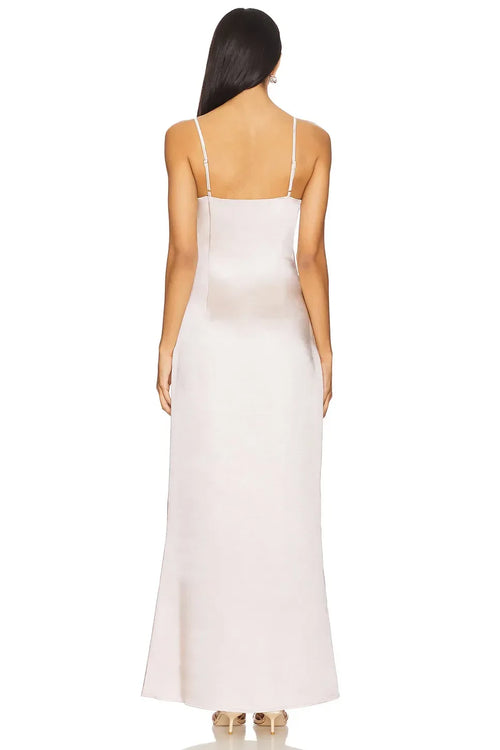 Ethereal Sheath Cowl Neck Sleeveless Scoop Back Floor Length Prom Dress