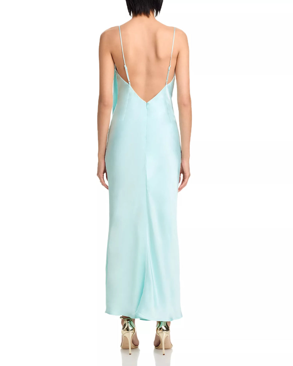 Ethereal Sheath Cowl Neck Spaghetti Strap Open Back Midi Length Prom Dress