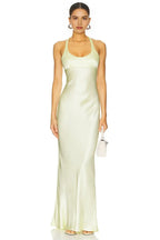 Ethereal Sheath Halter Neck Sleeveless Crisscross Back Floor Length Prom Dress