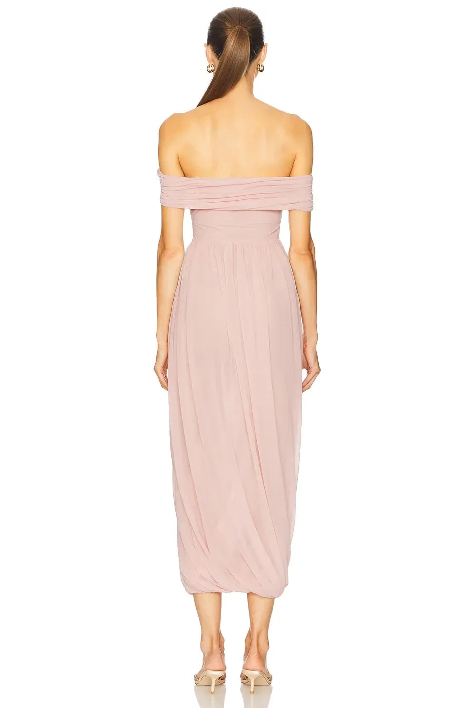 Ethereal Sheath Off Shoulder Sleeveless Zipper Back Midi Length Evening Dress