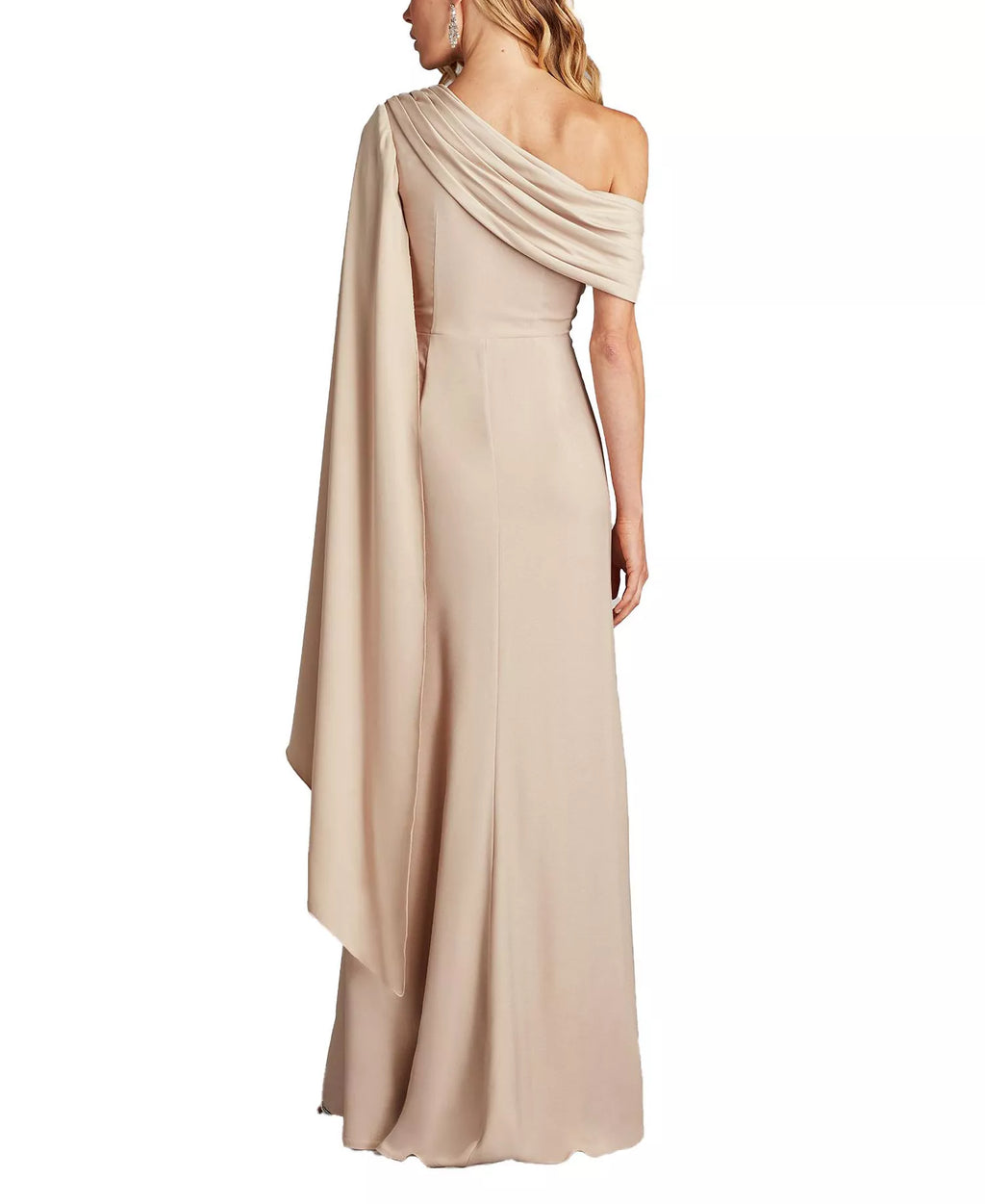 Ethereal Sheath One Shoulder Cape Sleeve Cut Out Back Floor Length Hot Sale Prom Dress