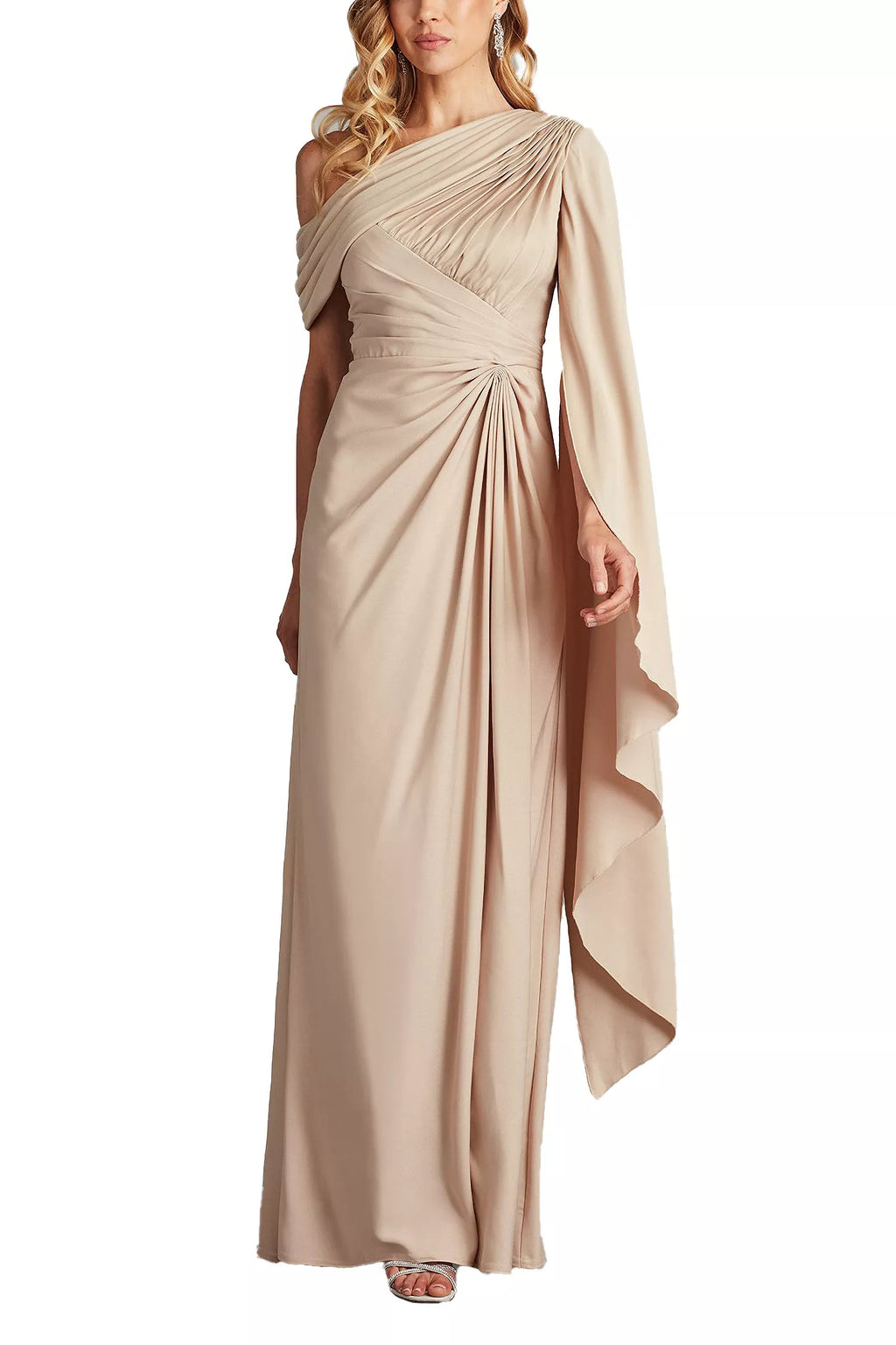 Ethereal Sheath One Shoulder Cape Sleeve Cut Out Back Floor Length Hot Sale Prom Dress