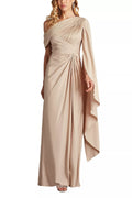 Ethereal Sheath One Shoulder Cape Sleeve Cut Out Back Floor Length Hot Sale Prom Dress