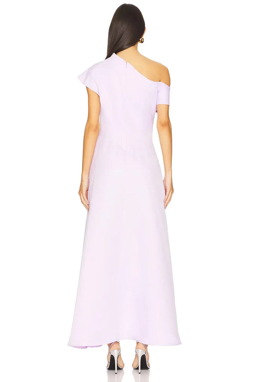 Robe de soirée asymétrique éthérée à une épaule, manches courtes et fermeture éclair au dos