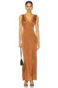 Ethereal Sheath Plunge Neck Lace Trimmed High Slit Floor Length Prom Dress