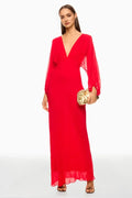 Ethereal Sheath Plunge Neck Long Sleeve Chiffon Floor Length Plus Size Prom Dress