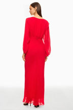 Ethereal Sheath Plunge Neck Long Sleeve Chiffon Floor Length Plus Size Prom Dress