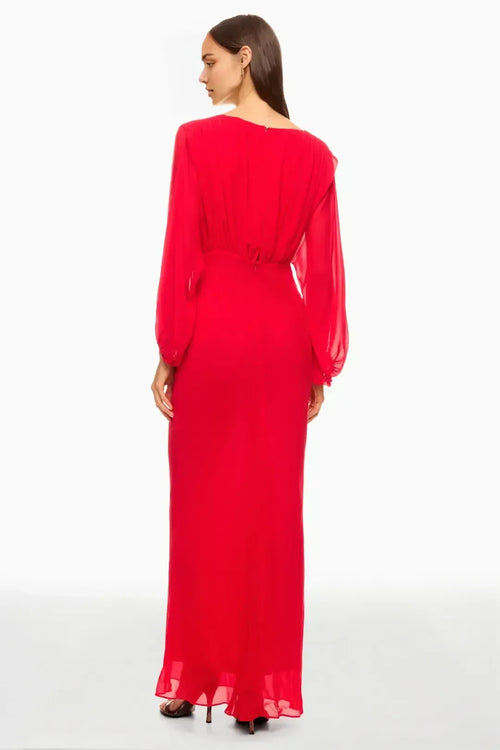 Ethereal Sheath Plunge Neck Long Sleeve Chiffon Floor Length Plus Size Prom Dress