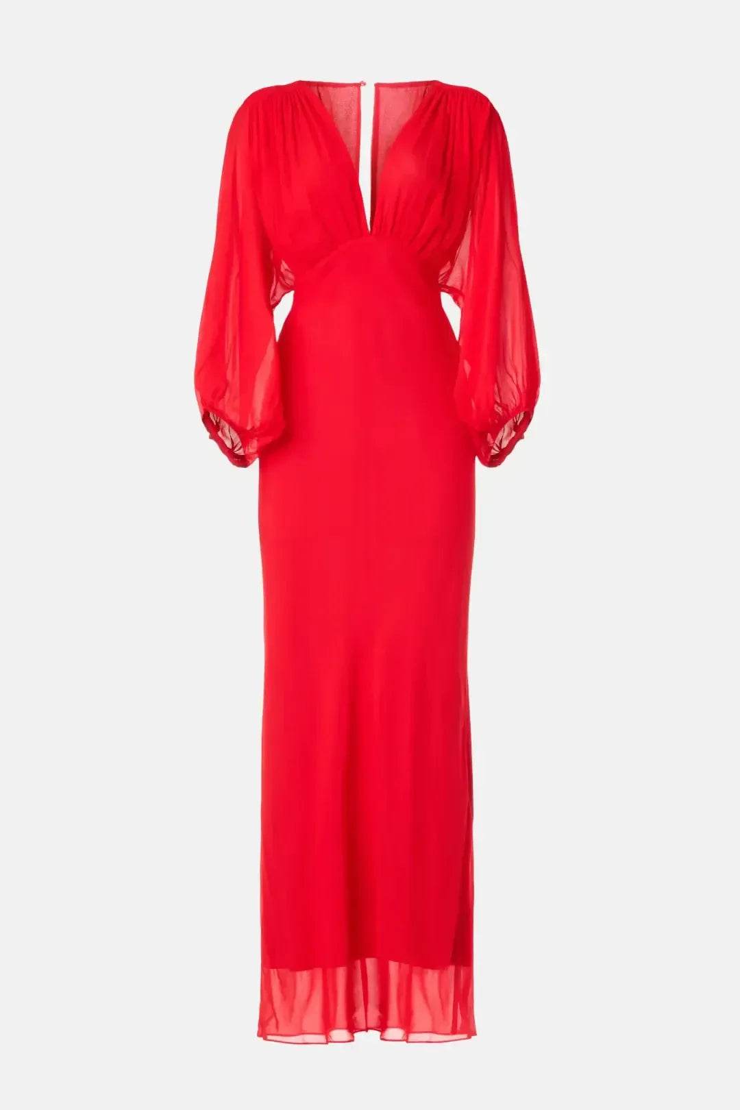 Ethereal Sheath Plunge Neck Long Sleeve Chiffon Floor Length Plus Size Prom Dress