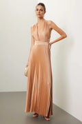Ethereal Sheath Plunge Neck Sleeveless Crisscross Back Floor Length Plus Size Prom Dress