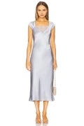 Ethereal Sheath Square Neck Cap Sleeve Lace Inset Tie Back Midi Length Prom Dress
