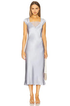 Ethereal Sheath Square Neck Cap Sleeve Lace Inset Tie Back Midi Length Prom Dress