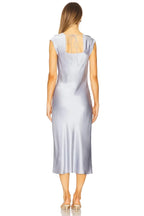Ethereal Sheath Square Neck Cap Sleeve Lace Inset Tie Back Midi Length Prom Dress
