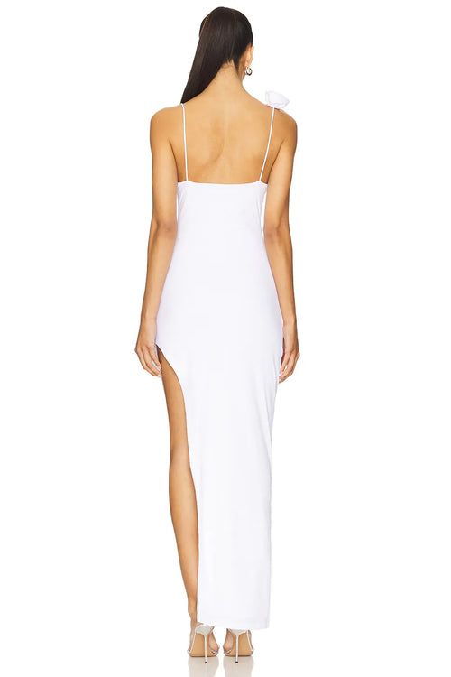 Robe de Soirée Longue Sans Manches Col Carré Détail Floral Fourreau Aérien
