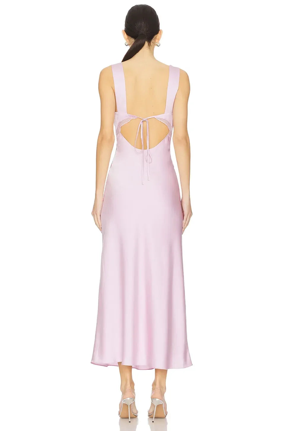 Ethereal Sheath Sweetheart Neck Lace Detail Tie Back Midi Length Prom Dress