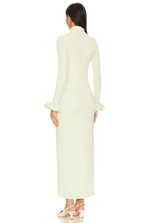 Ethereal Sheath Turtleneck Long Sleeve Ruffle Cuff Floor Length Prom Dress