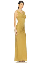 Ethereal Sheath V Neck Sleeveless Ruched Front Floor Length Prom Dress