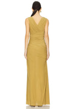 Ethereal Sheath V Neck Sleeveless Ruched Front Floor Length Prom Dress